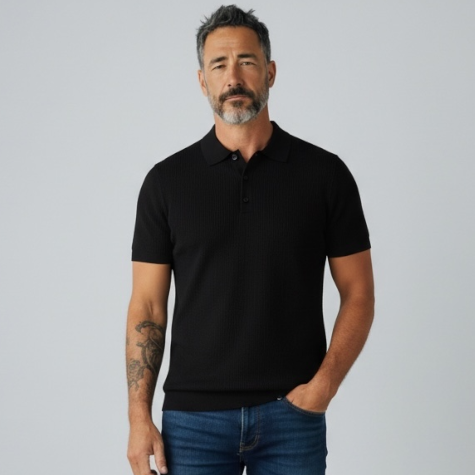 The Normal Brand | Robles Textured Knit Polo | Black