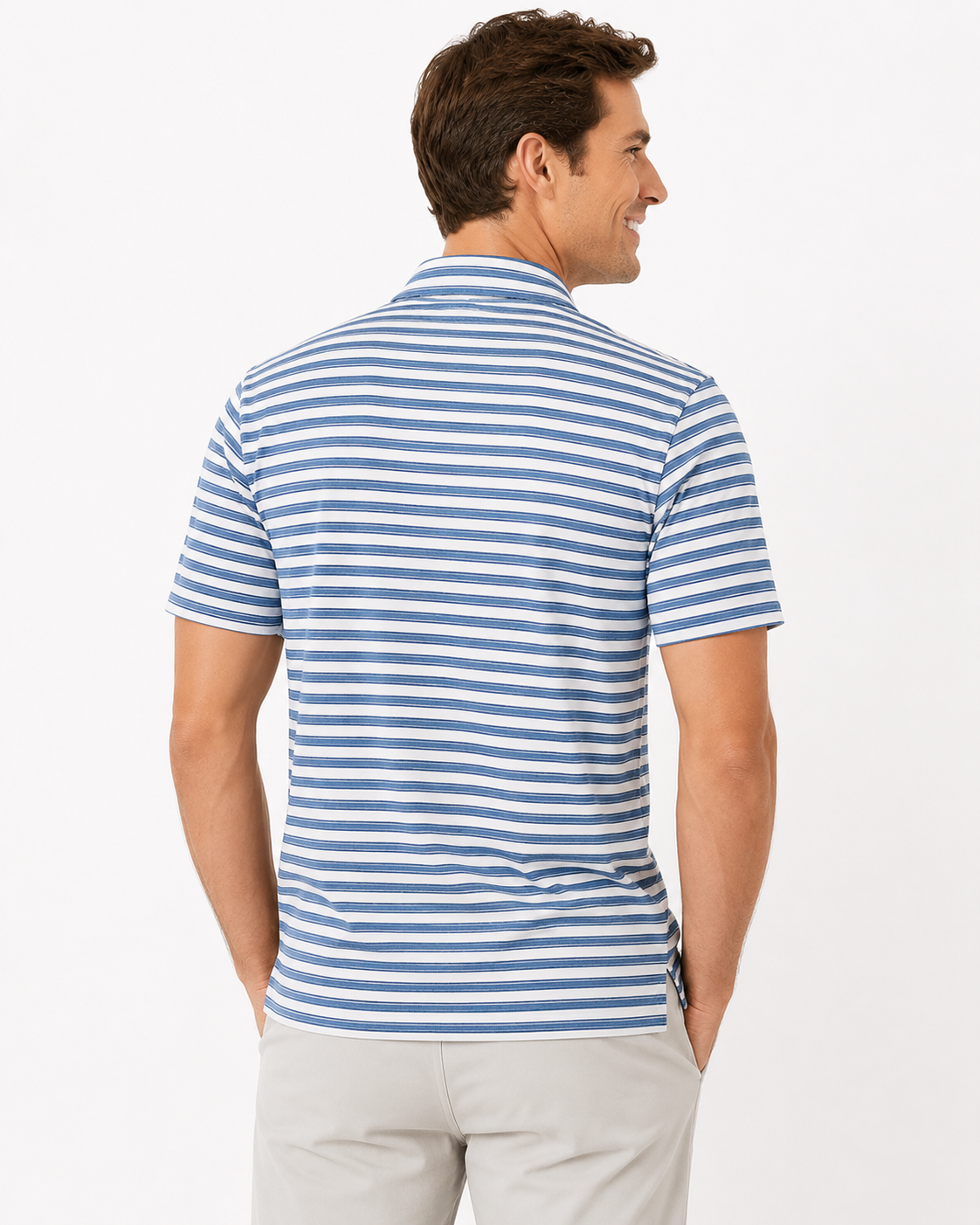 SUN DAY RED | Crosswind Heather Stripe Golf Polo | Ocean Blue Stripe