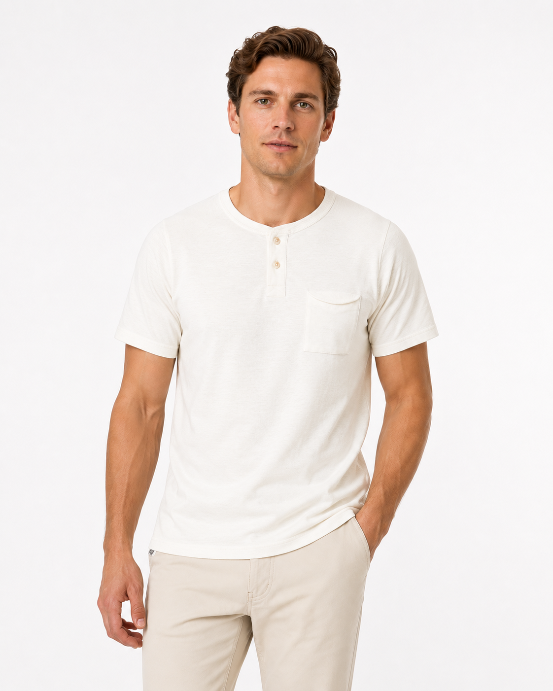 Long Wharf | SeaWell® Knit Henley Tee Cream | White