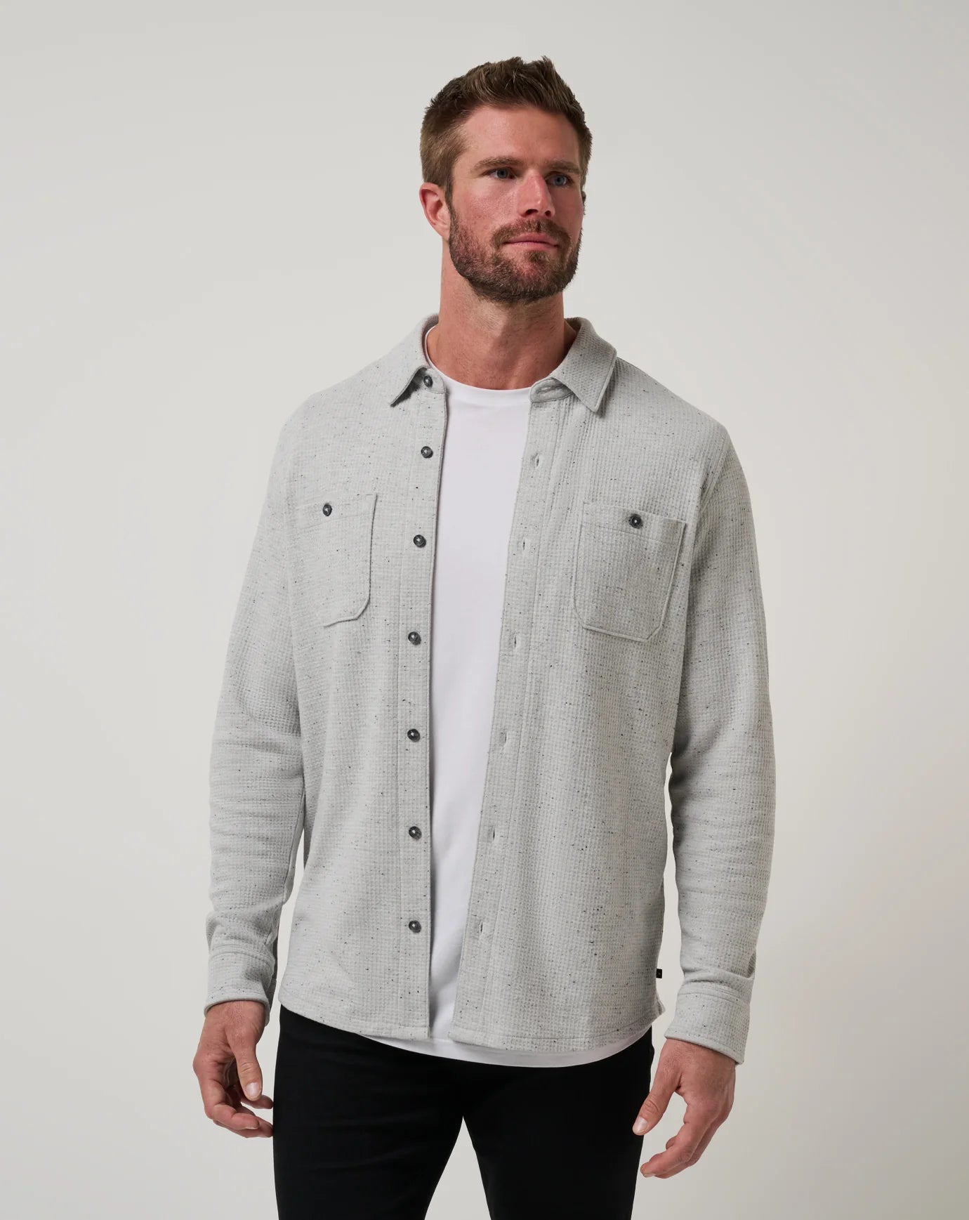 TravisMathew | Cloud Waffle Shirt Jacket Heather | Light Gray