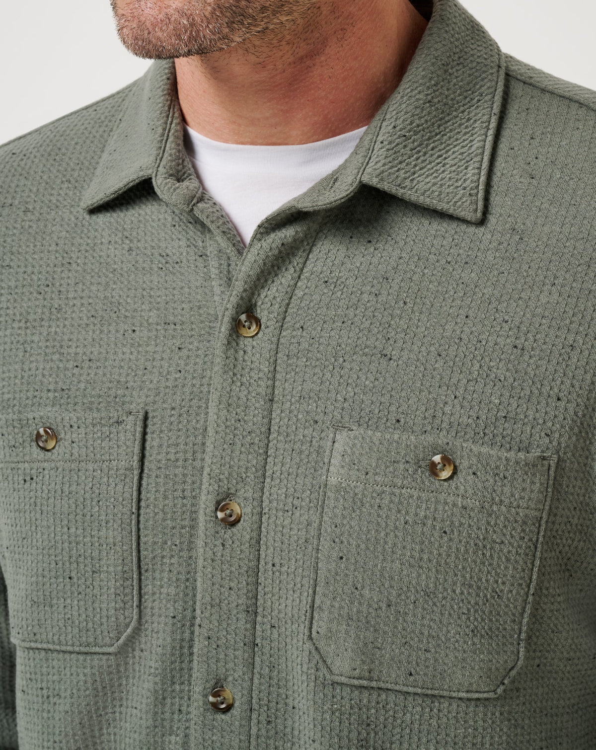 TravisMathew | Cloud Waffle Shirt Jacket | Dark Olive Green