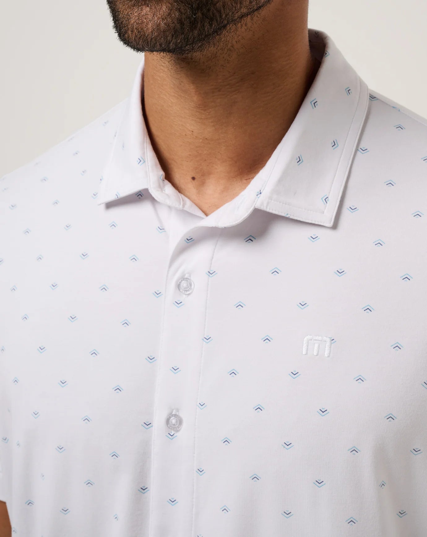 TravisMathew | Comfortknit Geo Button-Up | White | Trunk Show