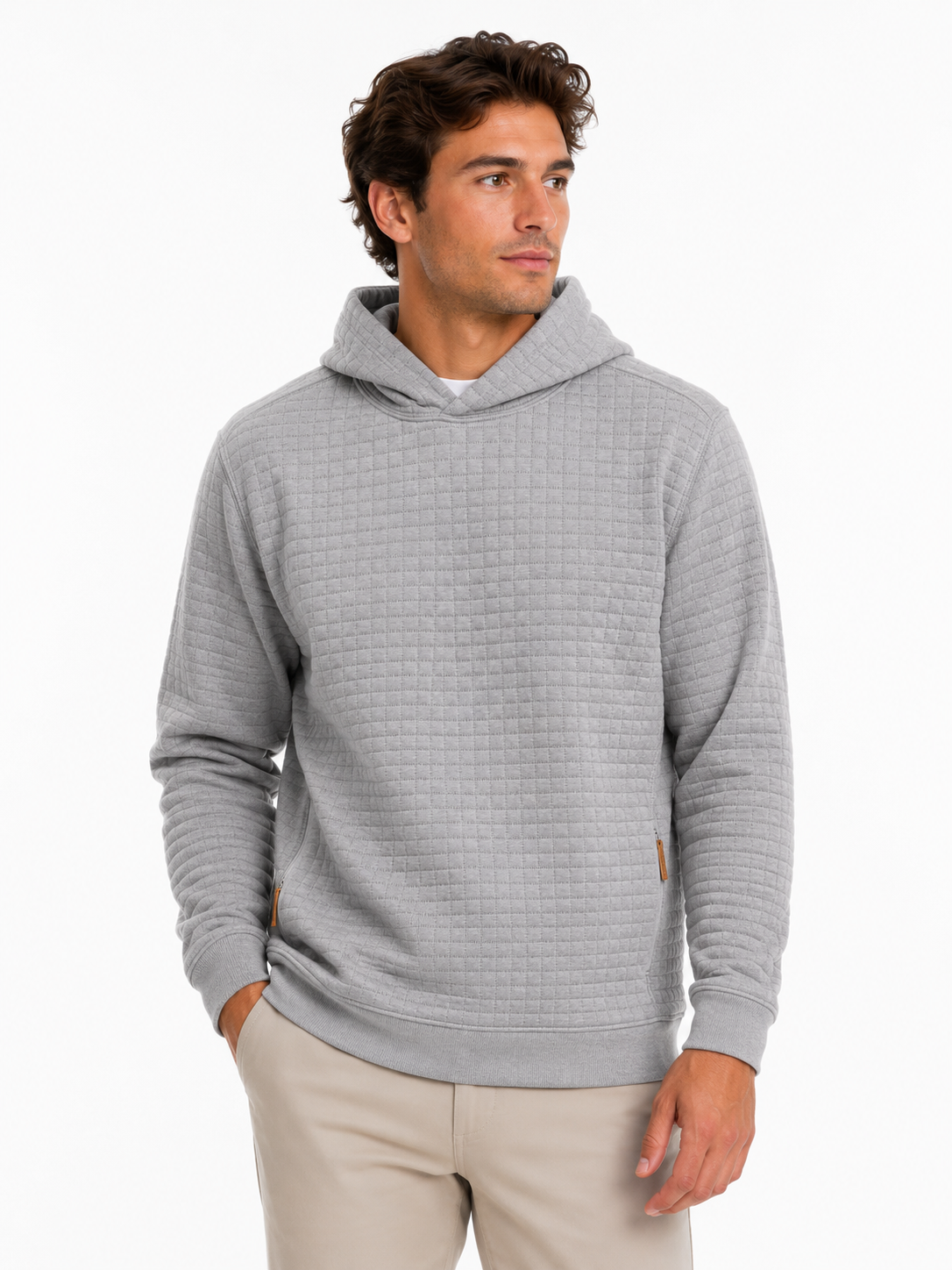 SUN DAY RED | Redwood Quilted Hoodie | Light Heather Gray