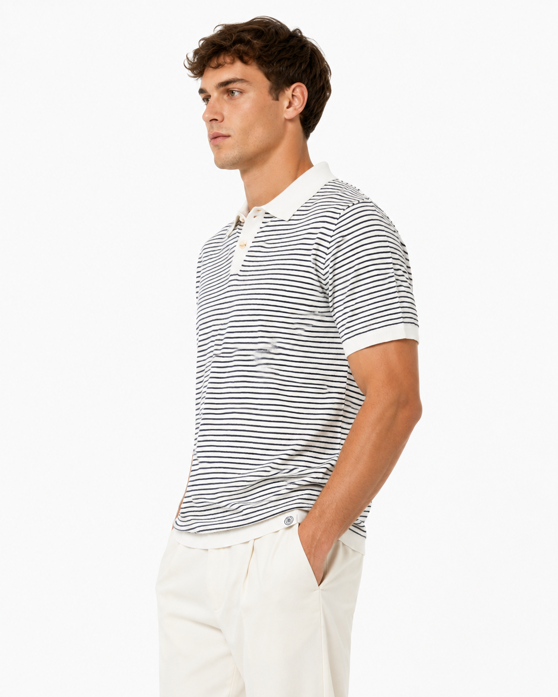 Long Wharf | SeaWell™ Striped Knit Polo | Navy/White