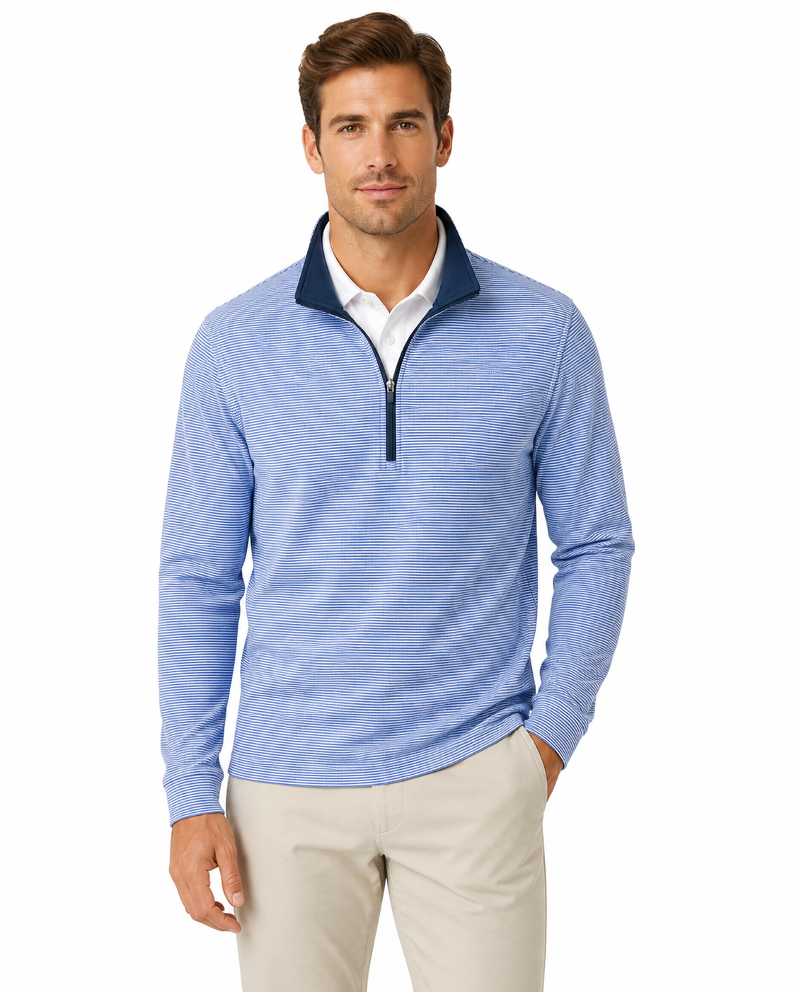 RHOBACK | Riva Heather Stripe Performance Q-Zip | Blue Stripe