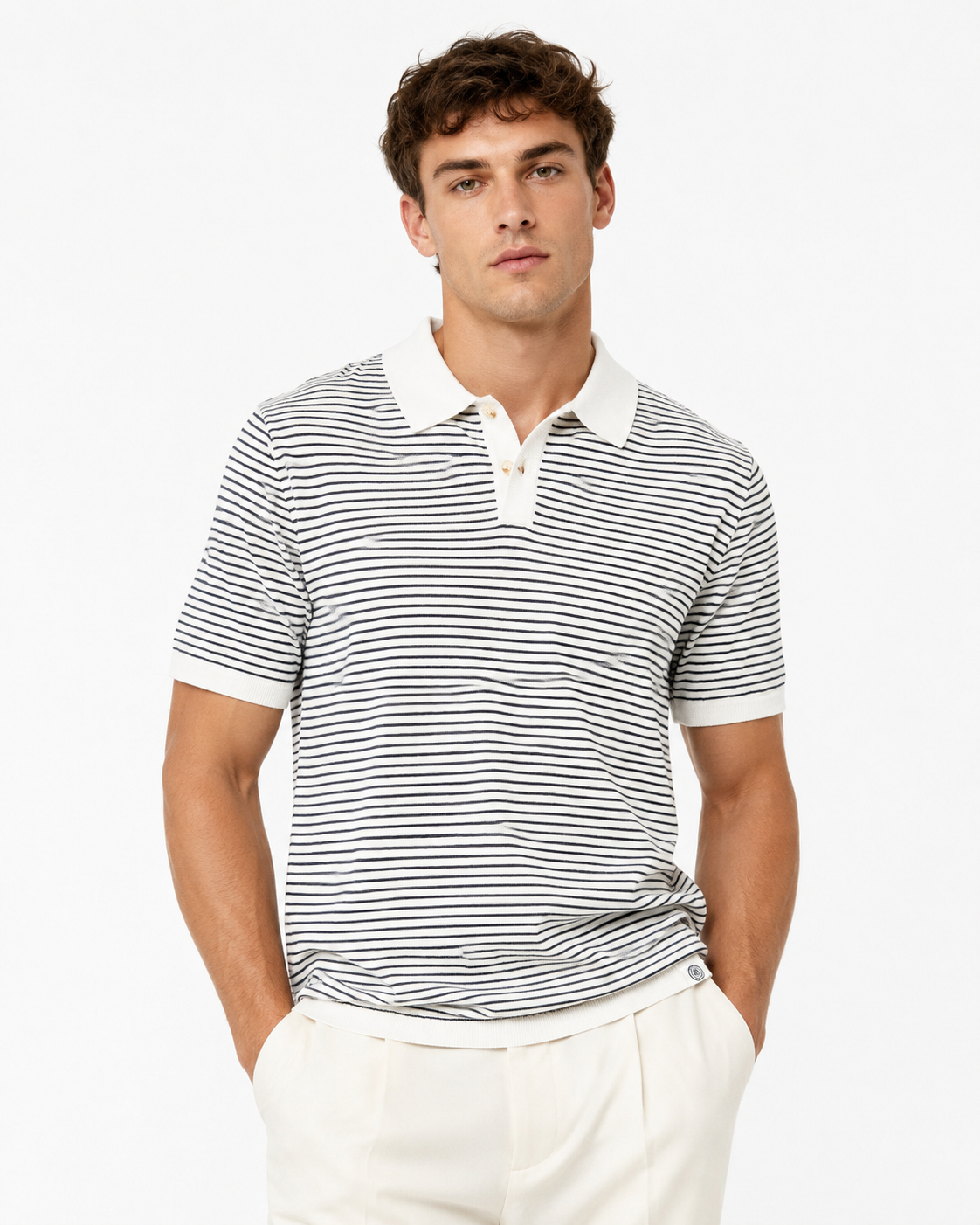 Long Wharf | SeaWell™ Striped Knit Polo | Navy/White