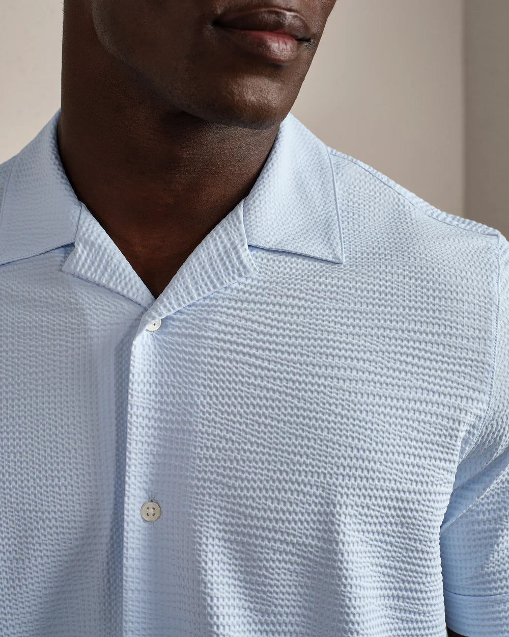 Rhone | Commuter® Seersucker Camp Collar Shirt Aquamarine | Blue
