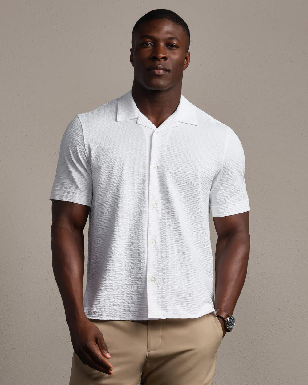 Rhone Commuter Seersucker Camp Collar Shirt White