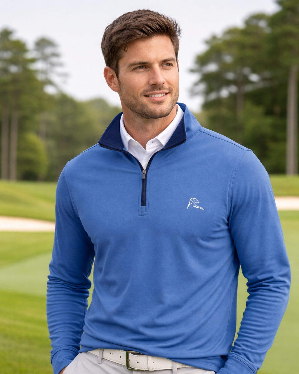 RHOBACK | Heather Performance Quarter Zip | Blue