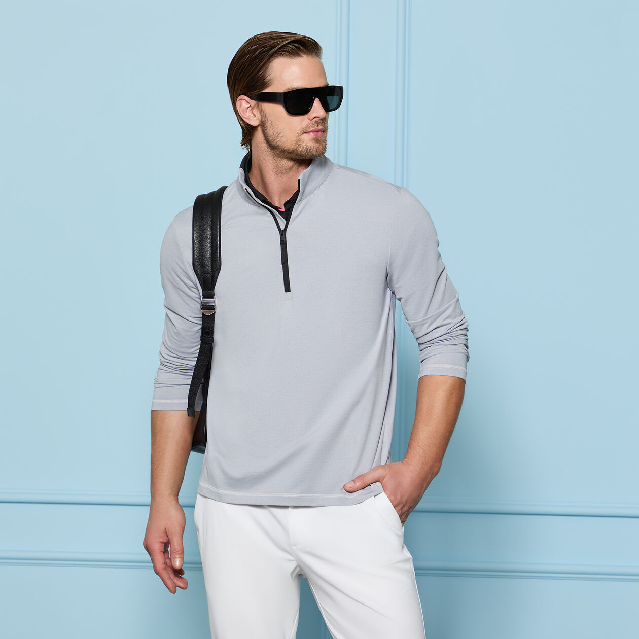 G/Fore | Brushed Back Tech Quarter Zip | Gray