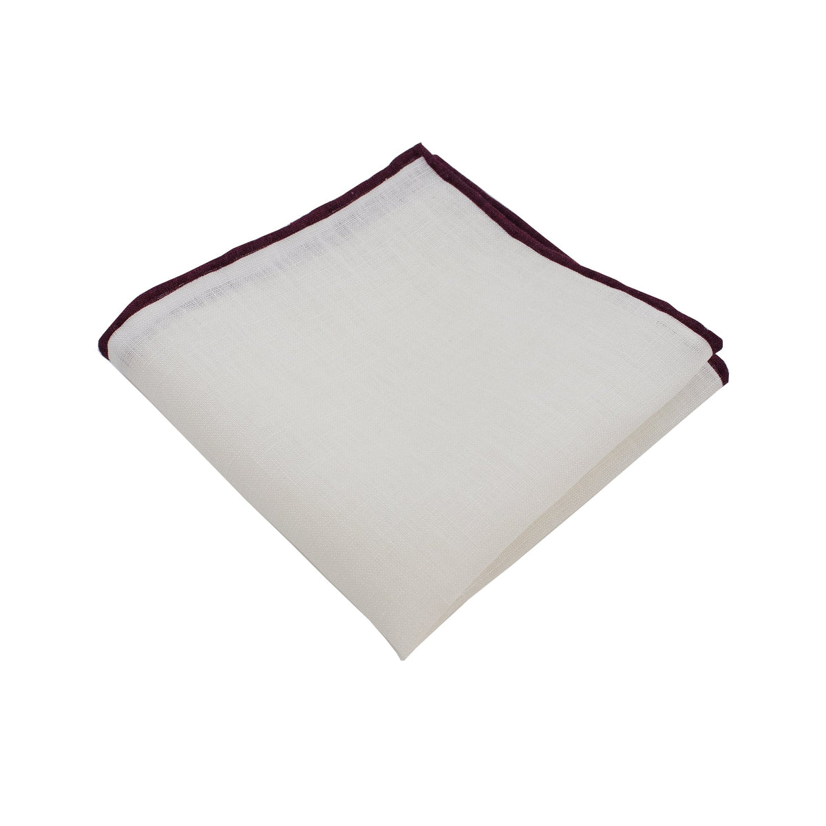 DIBI Linen Pocket Square with Burgundy Trim in White