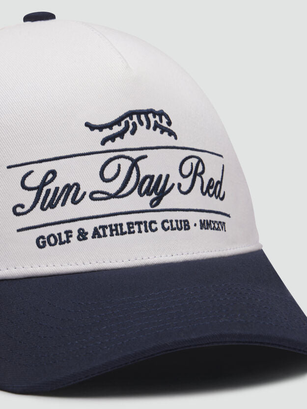 SUN DAY RED | Athletic Club 5 Panel Snapback Hat | White