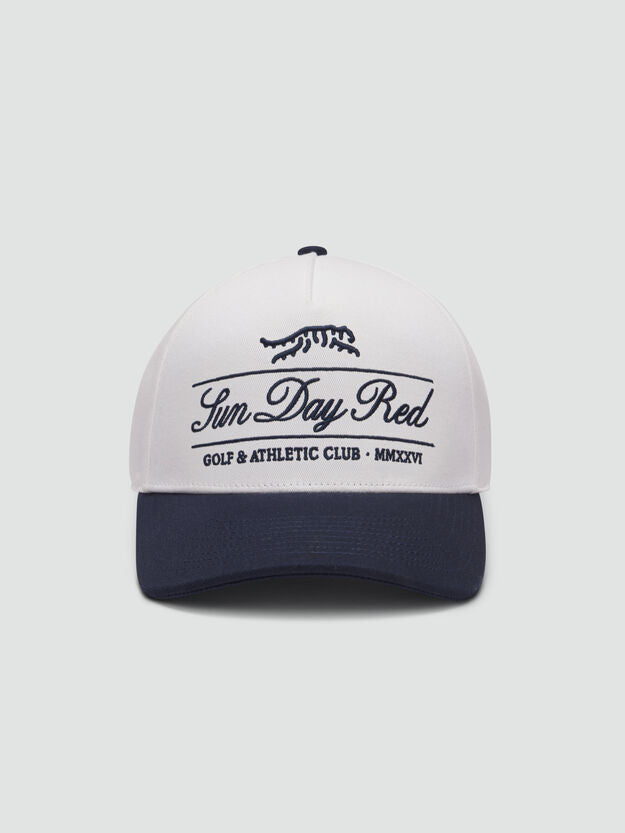 SUN DAY RED | Athletic Club 5 Panel Snapback Hat | White