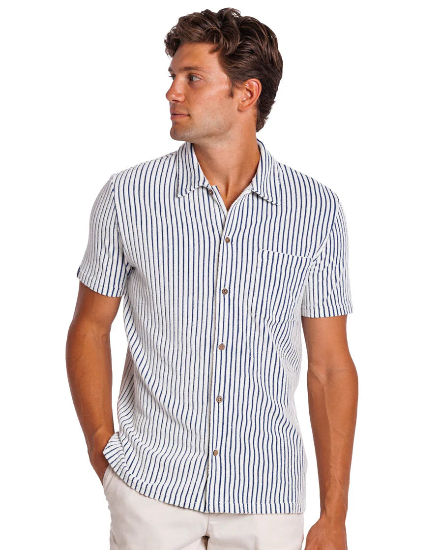 Criquet | Terrycloth Button Down | White/Blue Stripe
