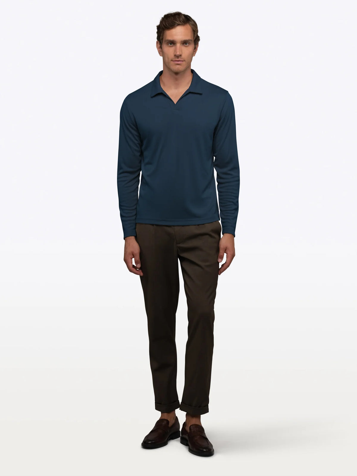 Cuts | SoHo Ribbed Long Sleeve Polo | Pacific Blue