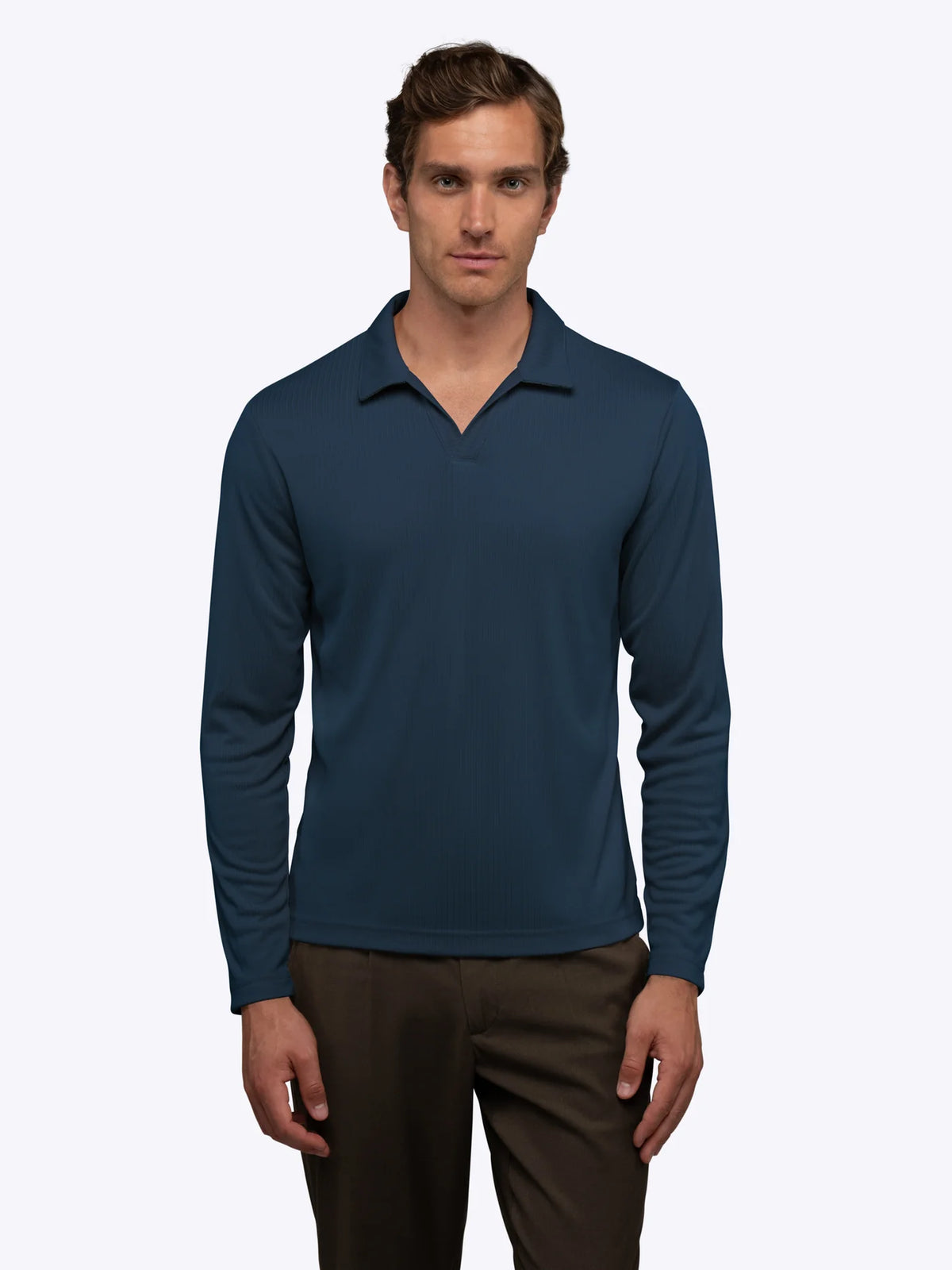 Cuts | SoHo Ribbed Long Sleeve Polo | Pacific Blue