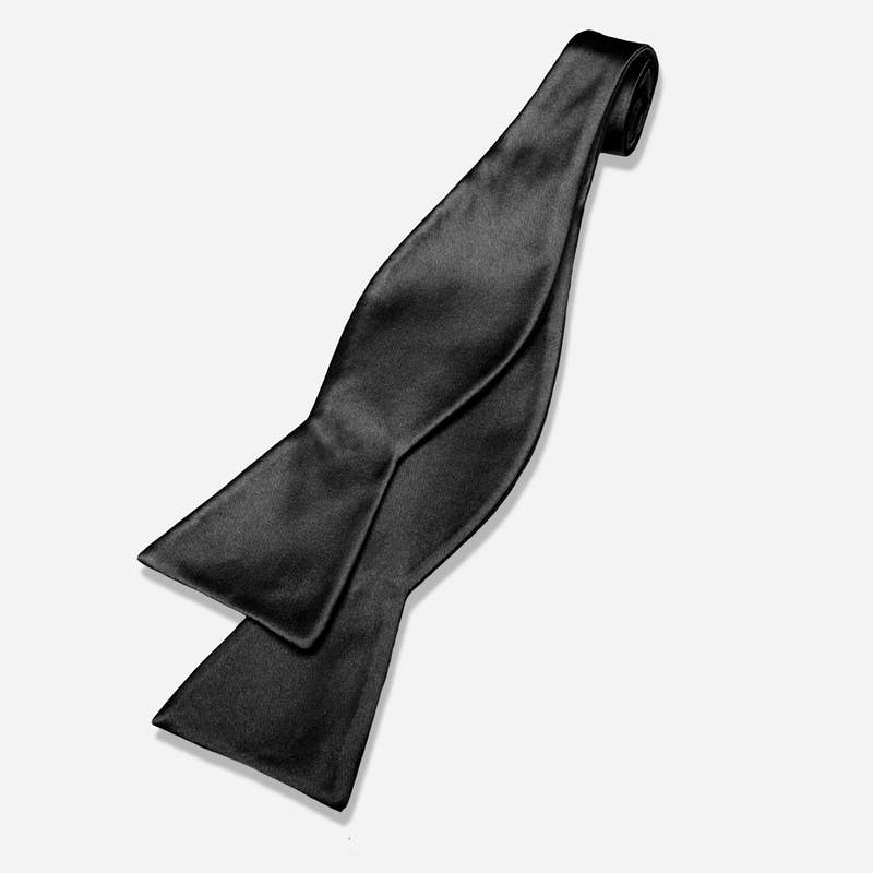 Tie Bar | Solid Satin Black Bow Tie | Black