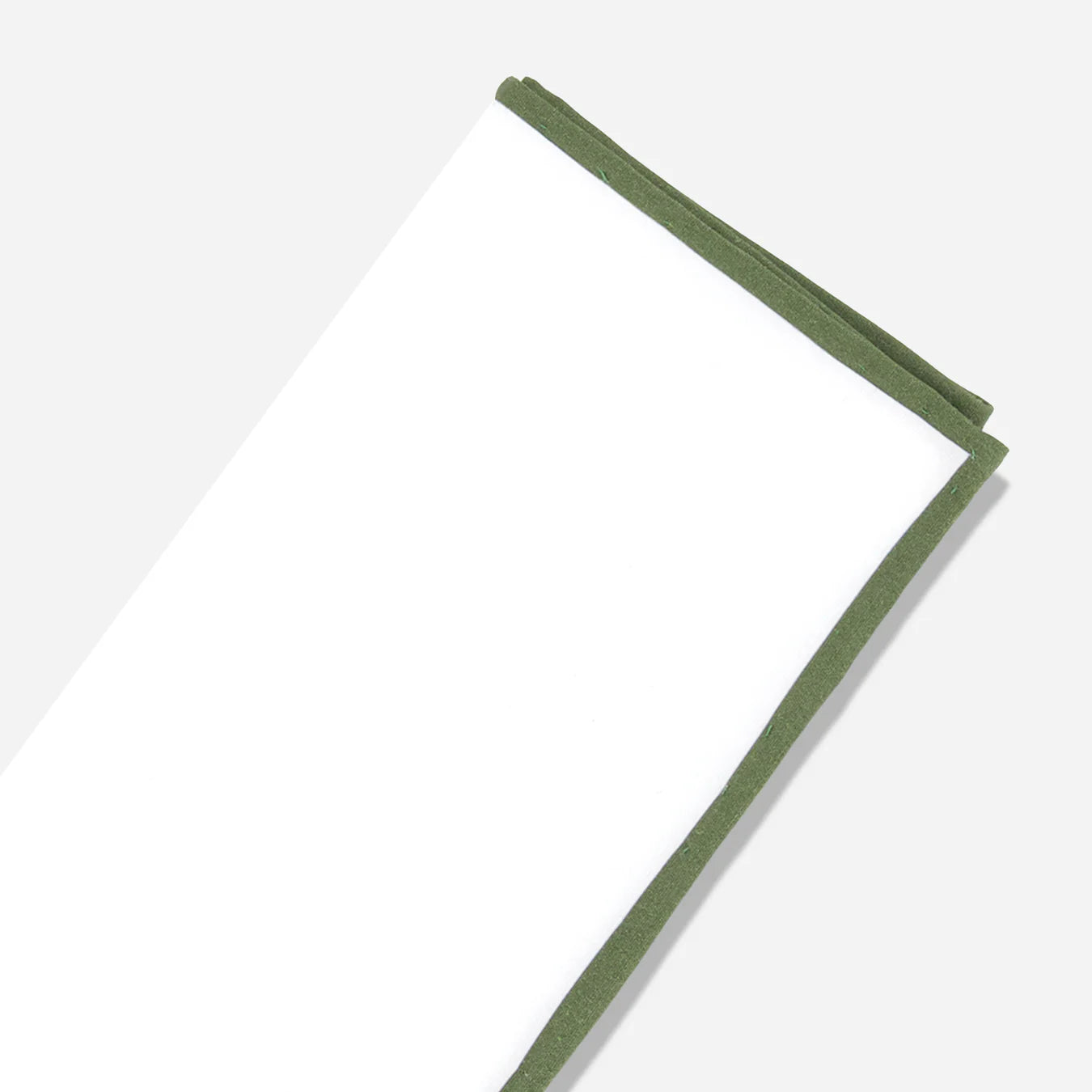 Tie Bar | White Cotton With Border Olive Pocket Square | White