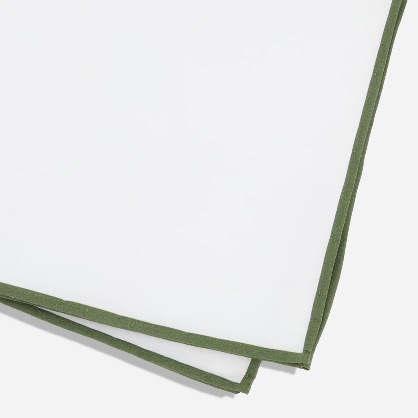 Tie Bar | White Cotton With Border Olive Pocket Square | White