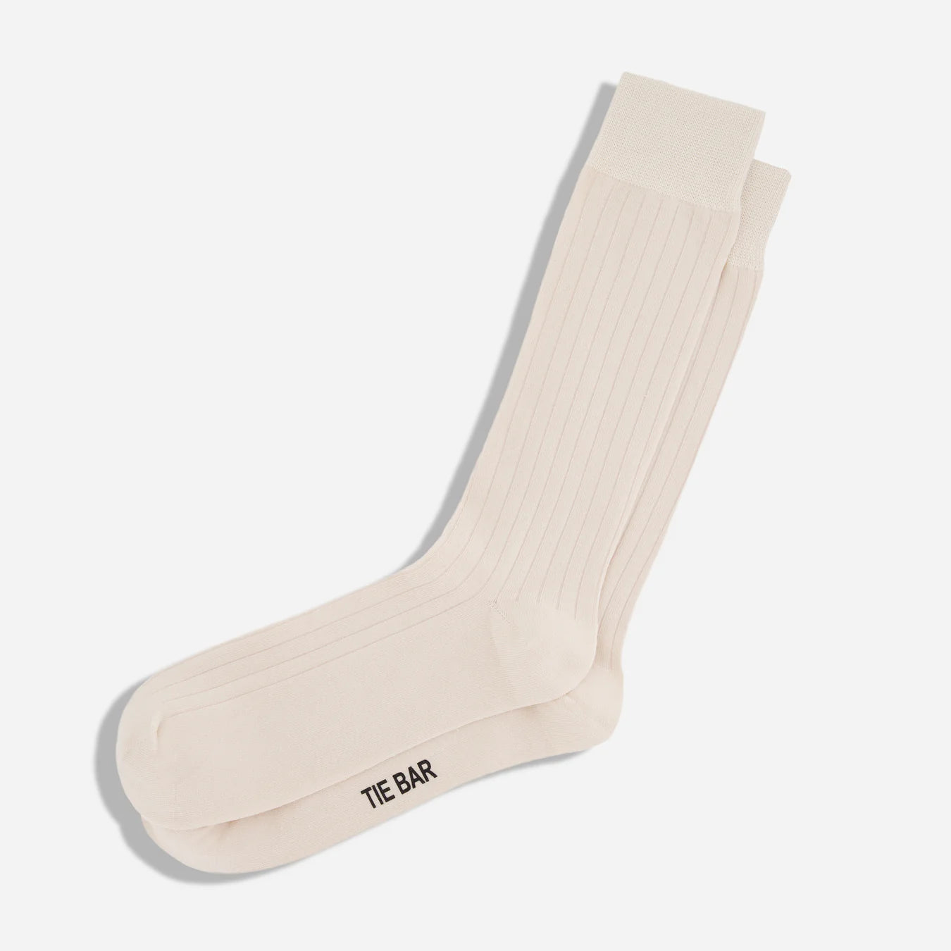 Tie Bar | Wide Ribbed Cream Dress Socks | Beige