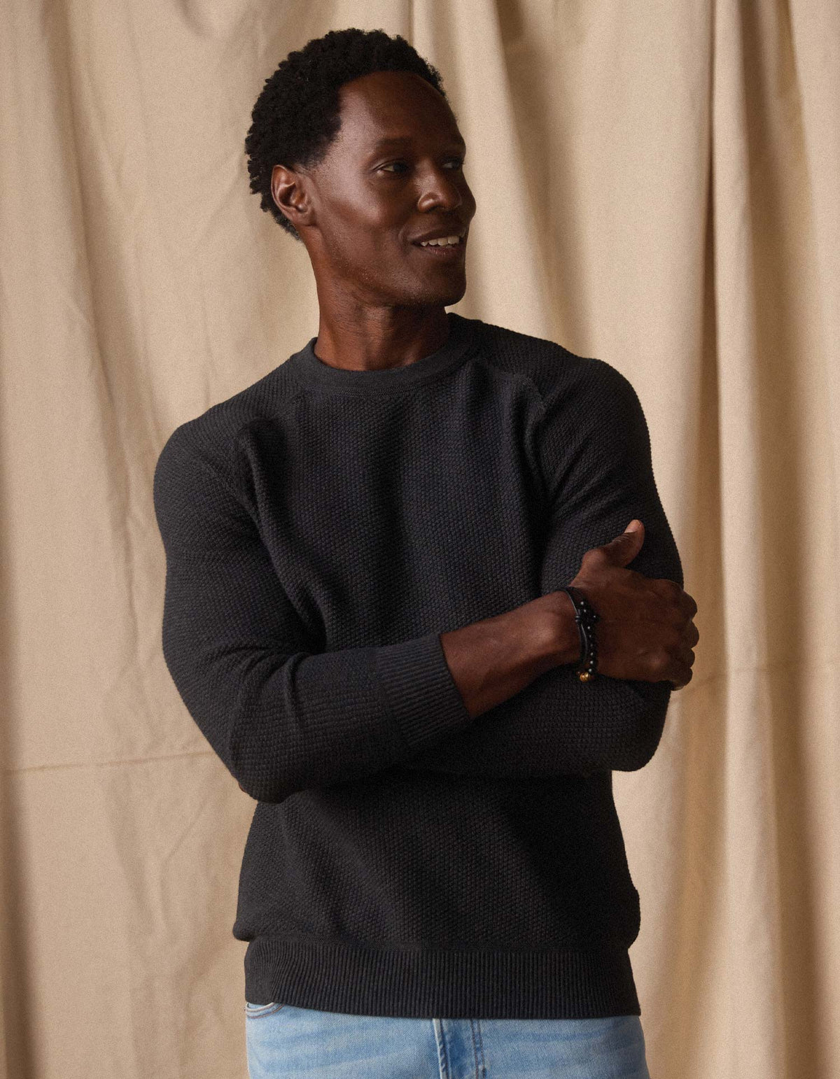The Normal Brand COOLMAX Textured Crewneck Sweater in Charcoal Black