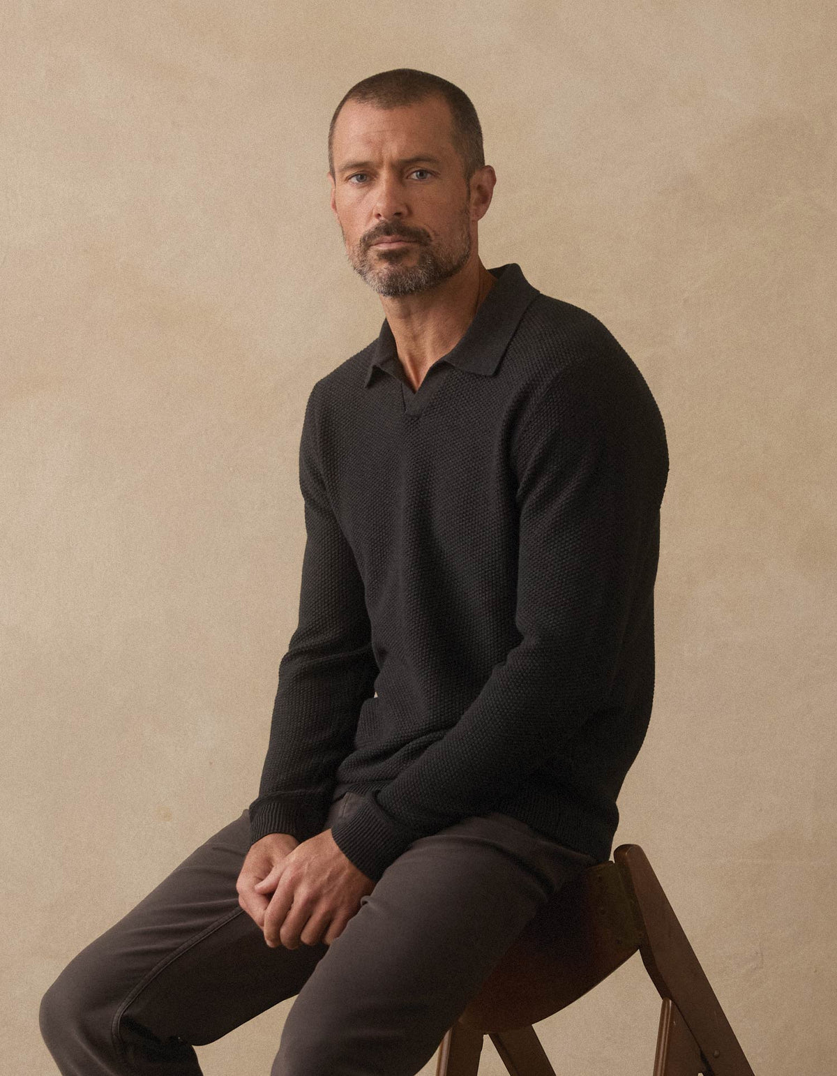 The Normal Brand | COOLMAX® Textured Sweater Polo | Charcoal Black