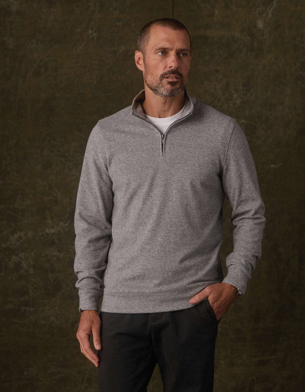 The Normal Brand Brushed Textured Knit Quarter Zip in Graphite Gray