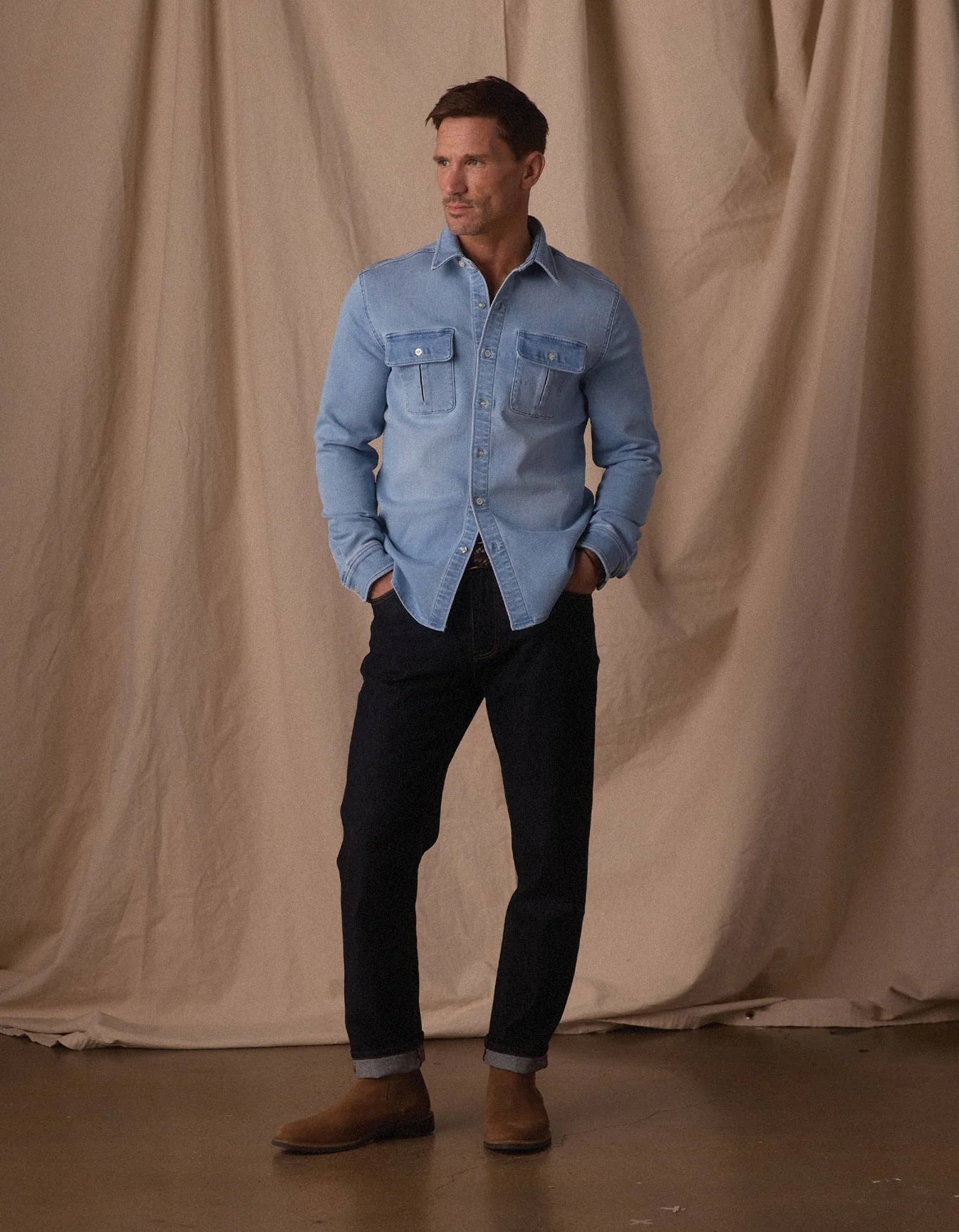 The Normal Brand | Comfort Terry Jean Shirt Jacket | Light Wash Blue