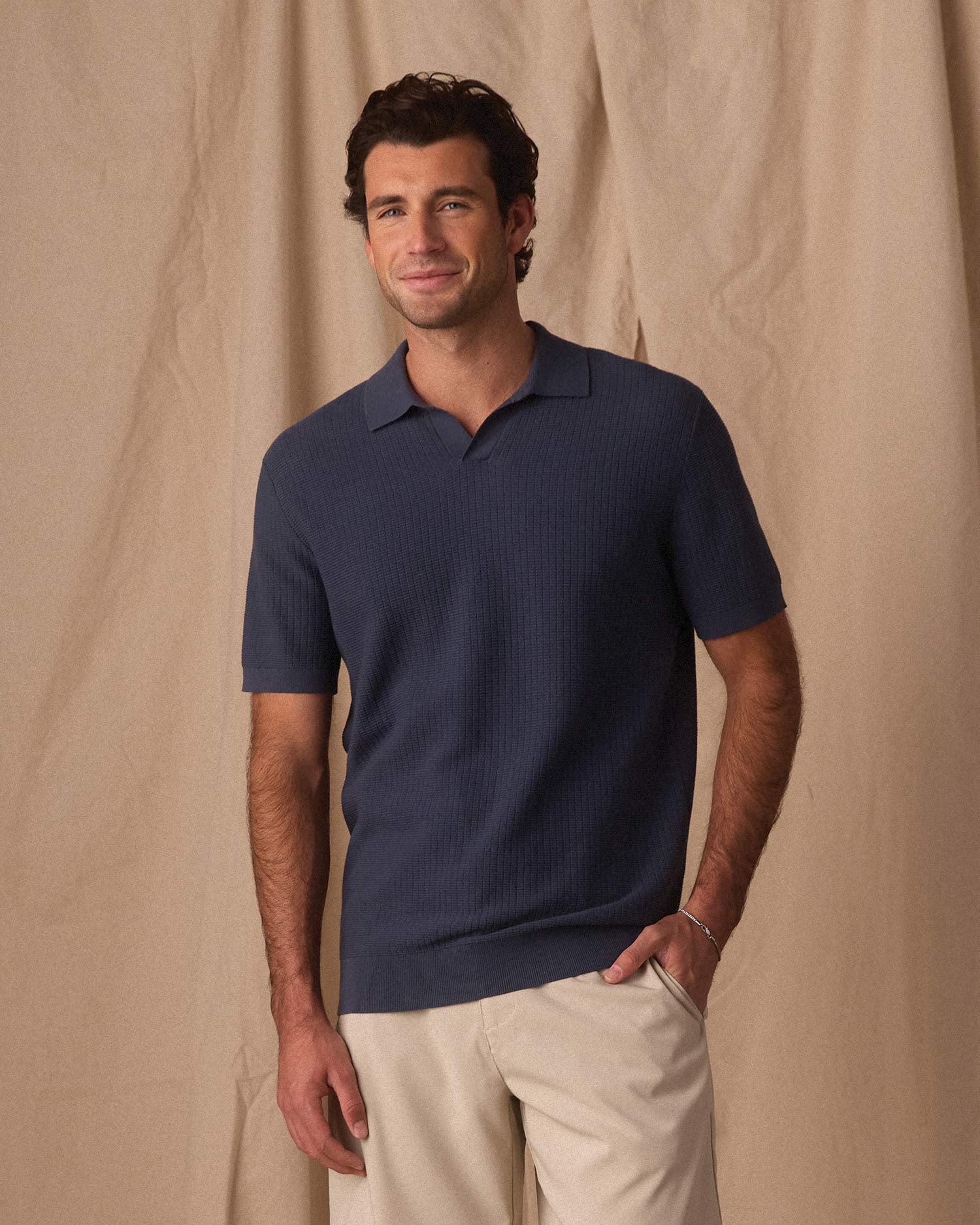 The Normal Brand | Breezeknit Polo Vintage Blue | Navy