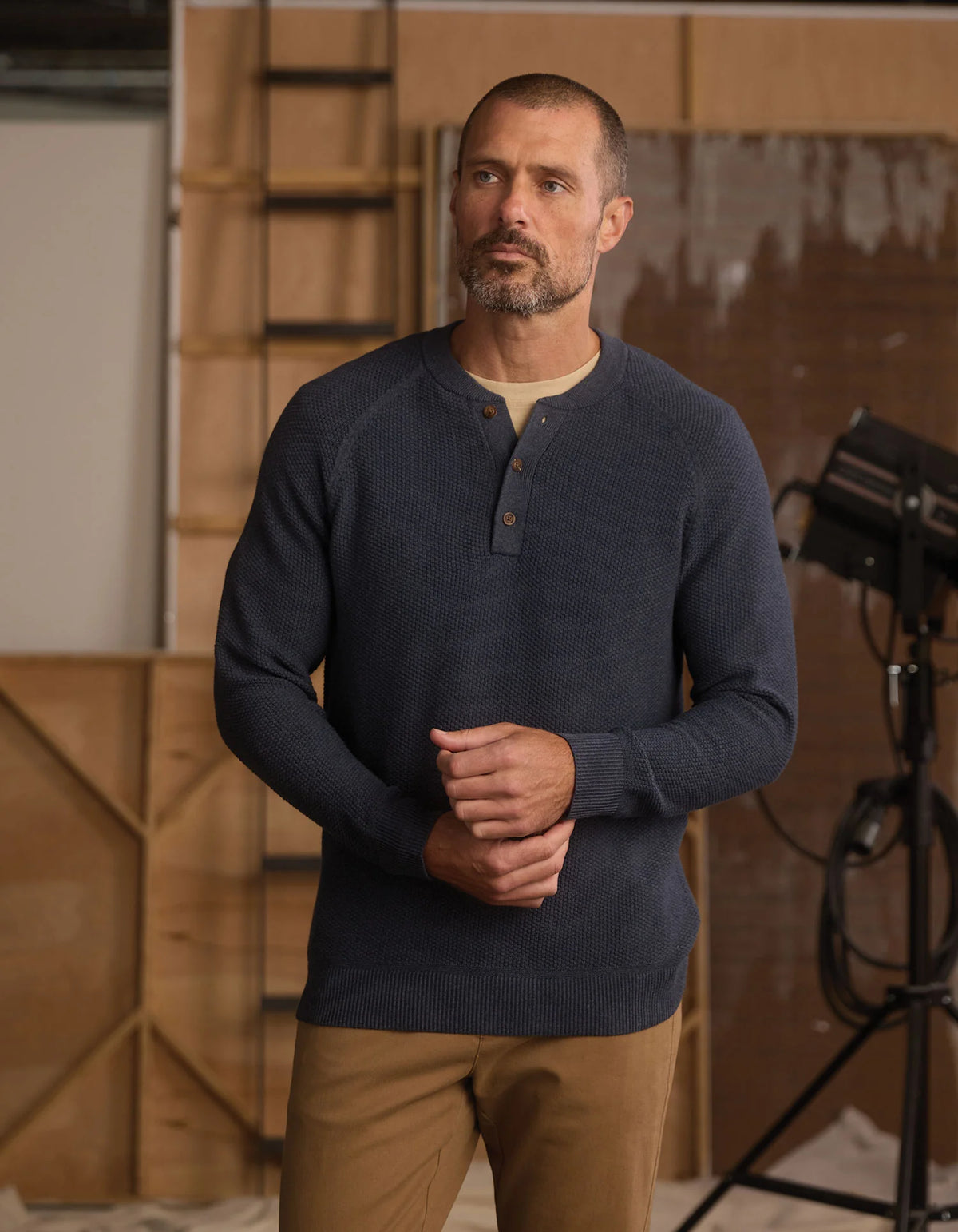 The Normal Brand | COOLMAX® Textured Sweater Henley | Waterloo Navy