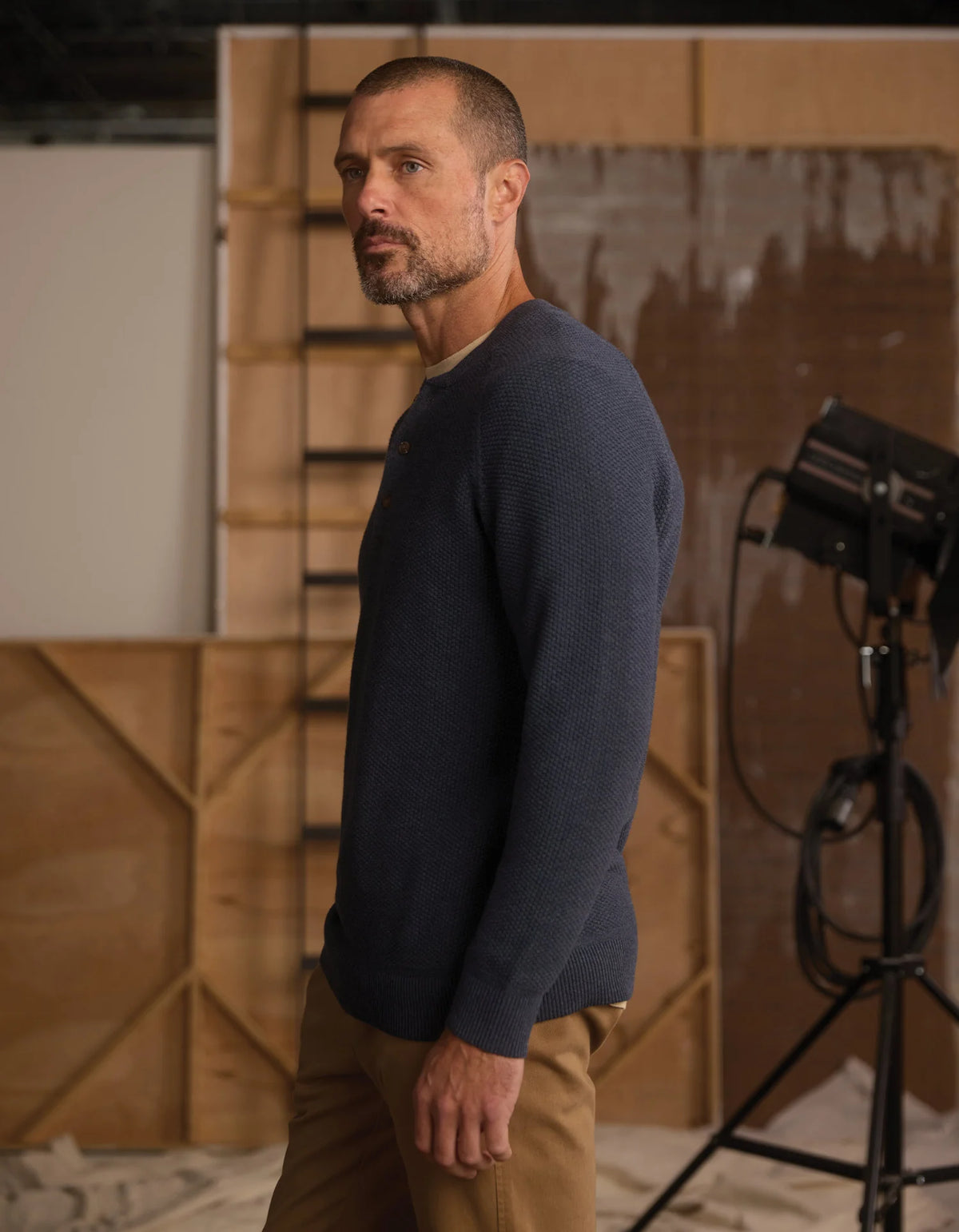 The Normal Brand | COOLMAX® Textured Sweater Henley | Waterloo Navy