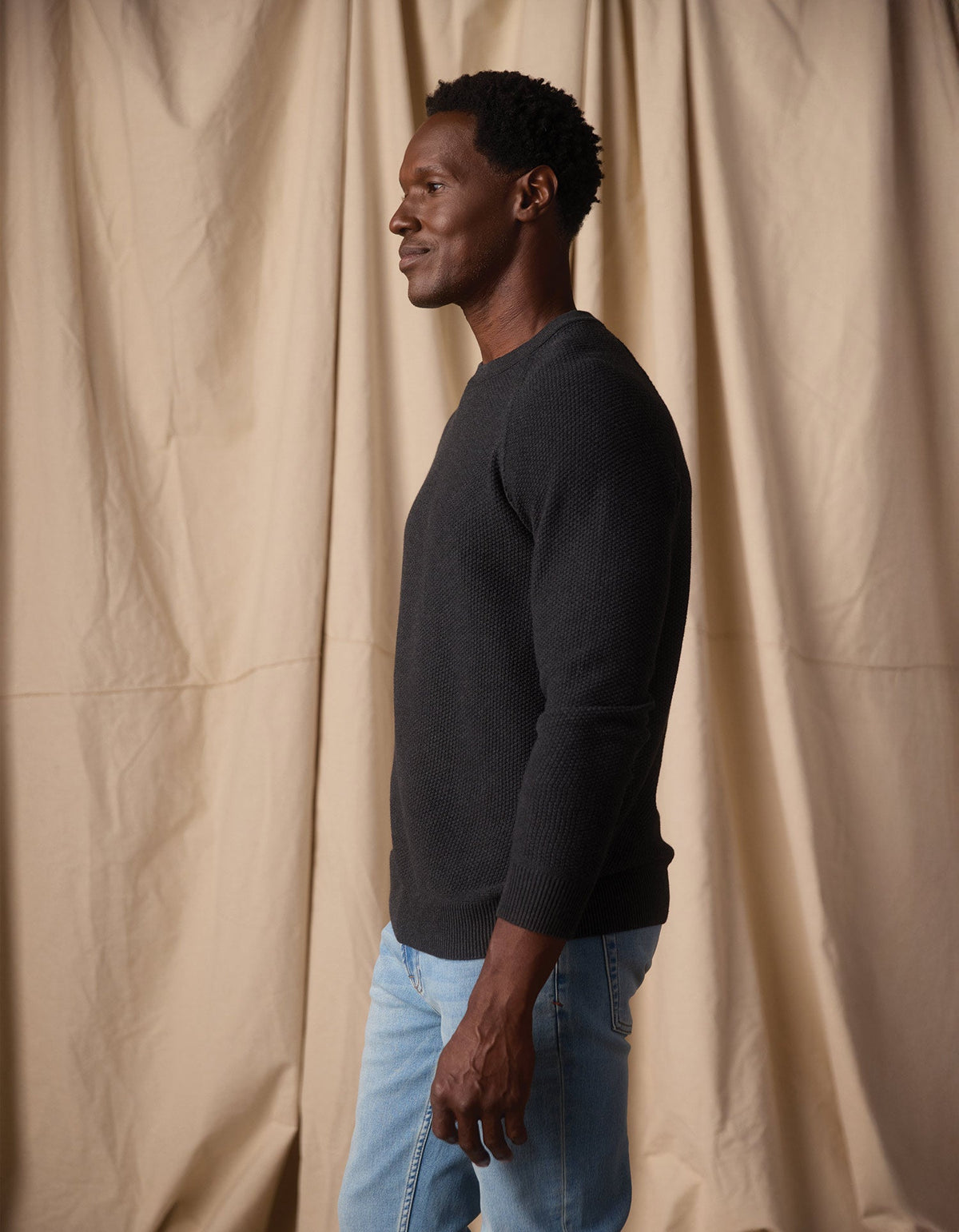 The Normal Brand | COOLMAX® Textured Crewneck Sweater | Charcoal Black