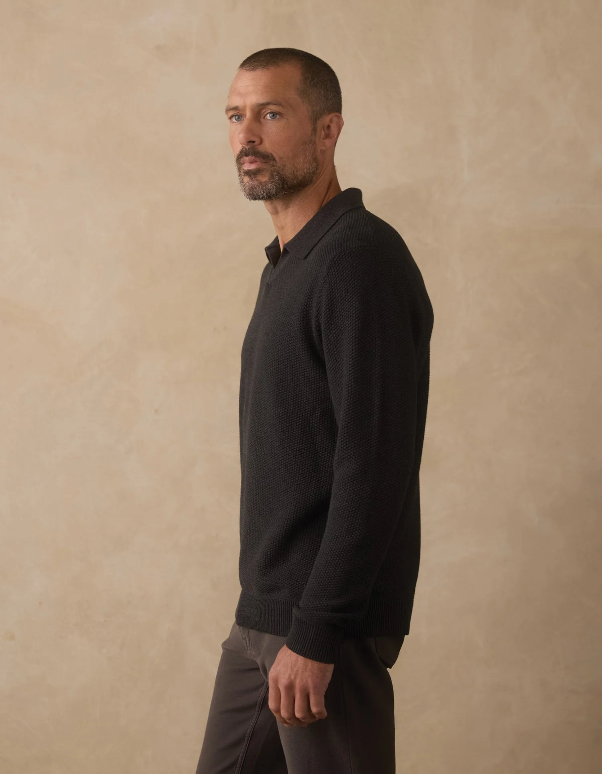 The Normal Brand | COOLMAX® Textured Sweater Polo | Charcoal Black