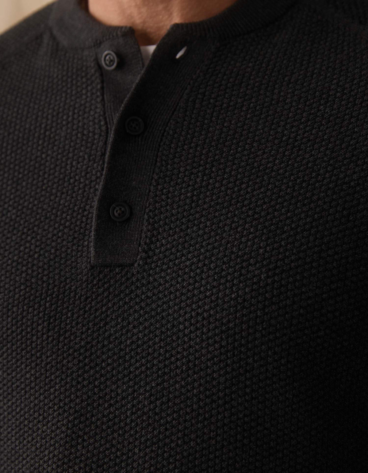 The Normal Brand | COOLMAX® Textured Sweater Henley | Charcoal Black