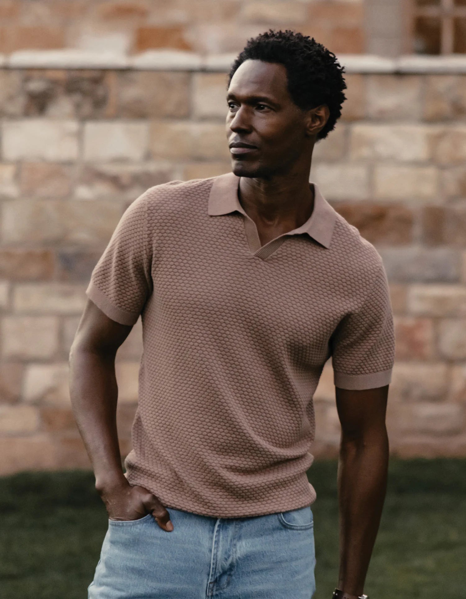 The Normal Brand | Robles Knit Jacquard Polo Taupe | Brown