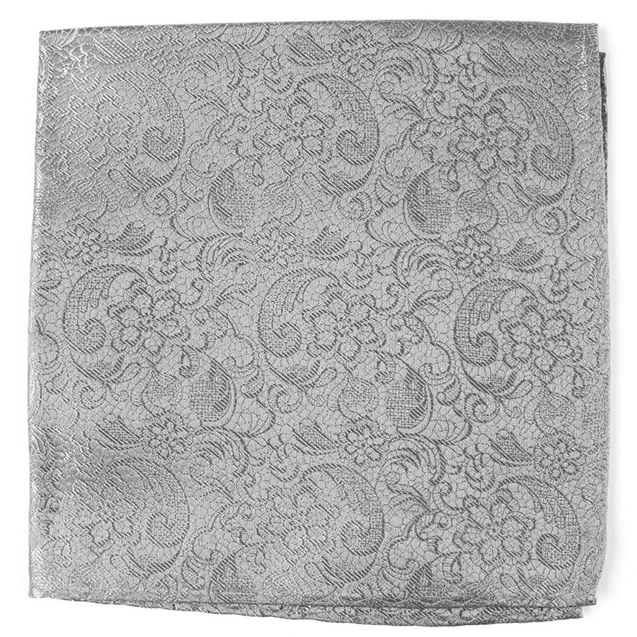 Tie Bar | Ceremony Paisley Silver Pocket Square | Gray