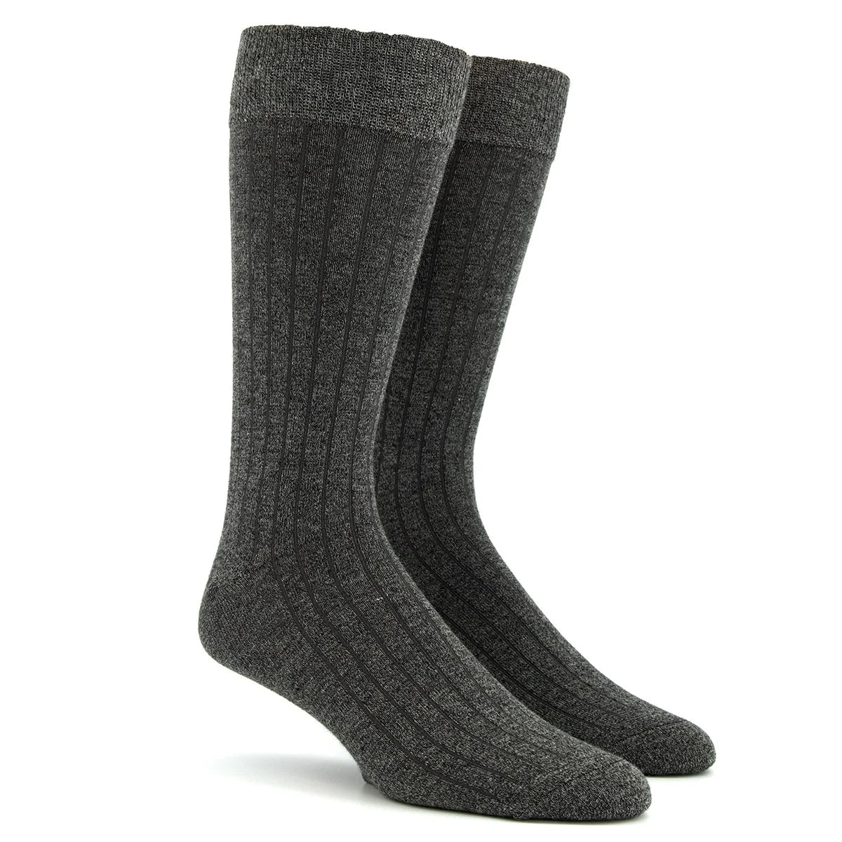 Tie Bar | Wide Ribbed Heather Charcoal Dress Socks | Gray