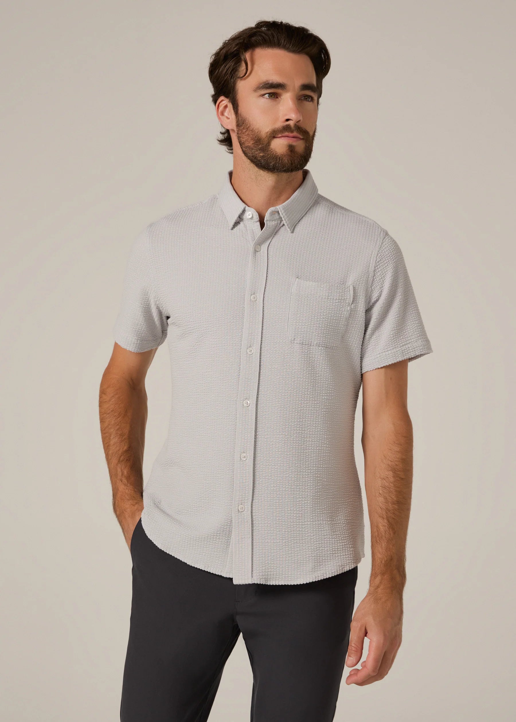 7 Diamonds | Bennet Seersucker Stretch Short Sleeve Shirt Clay | Gray