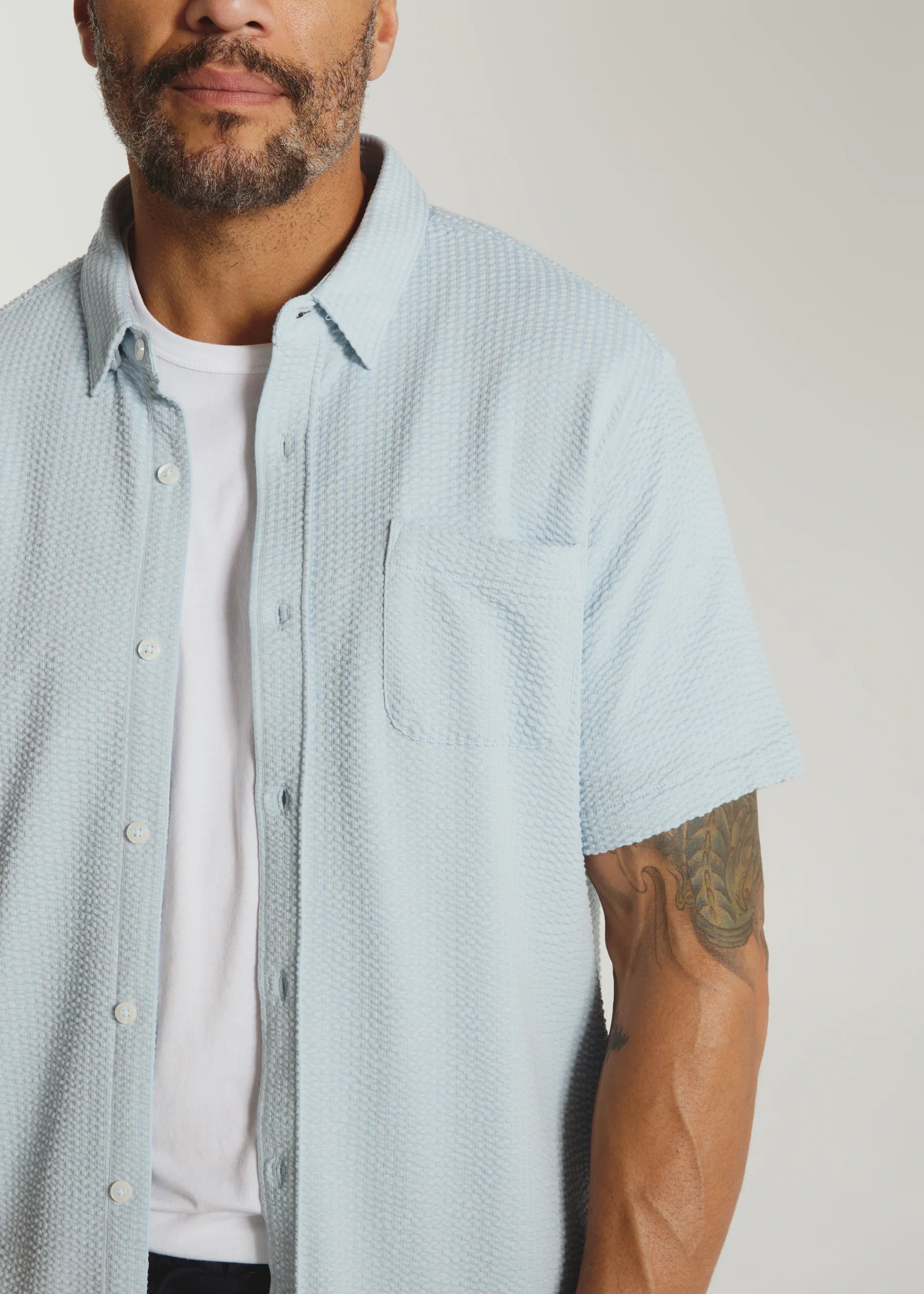 7 Diamonds | Bennet Seersucker Stretch Short Sleeve Shirt Island | Blue