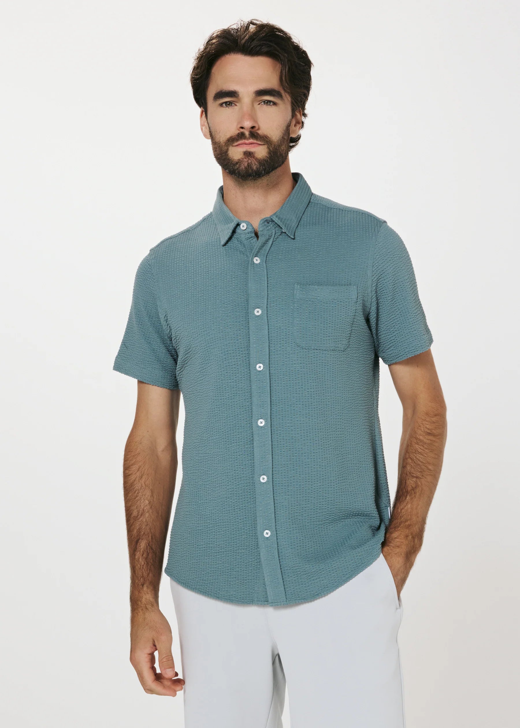 7Diamonds | Bennet Seersucker Stretch Short Sleeve Shirt | Green