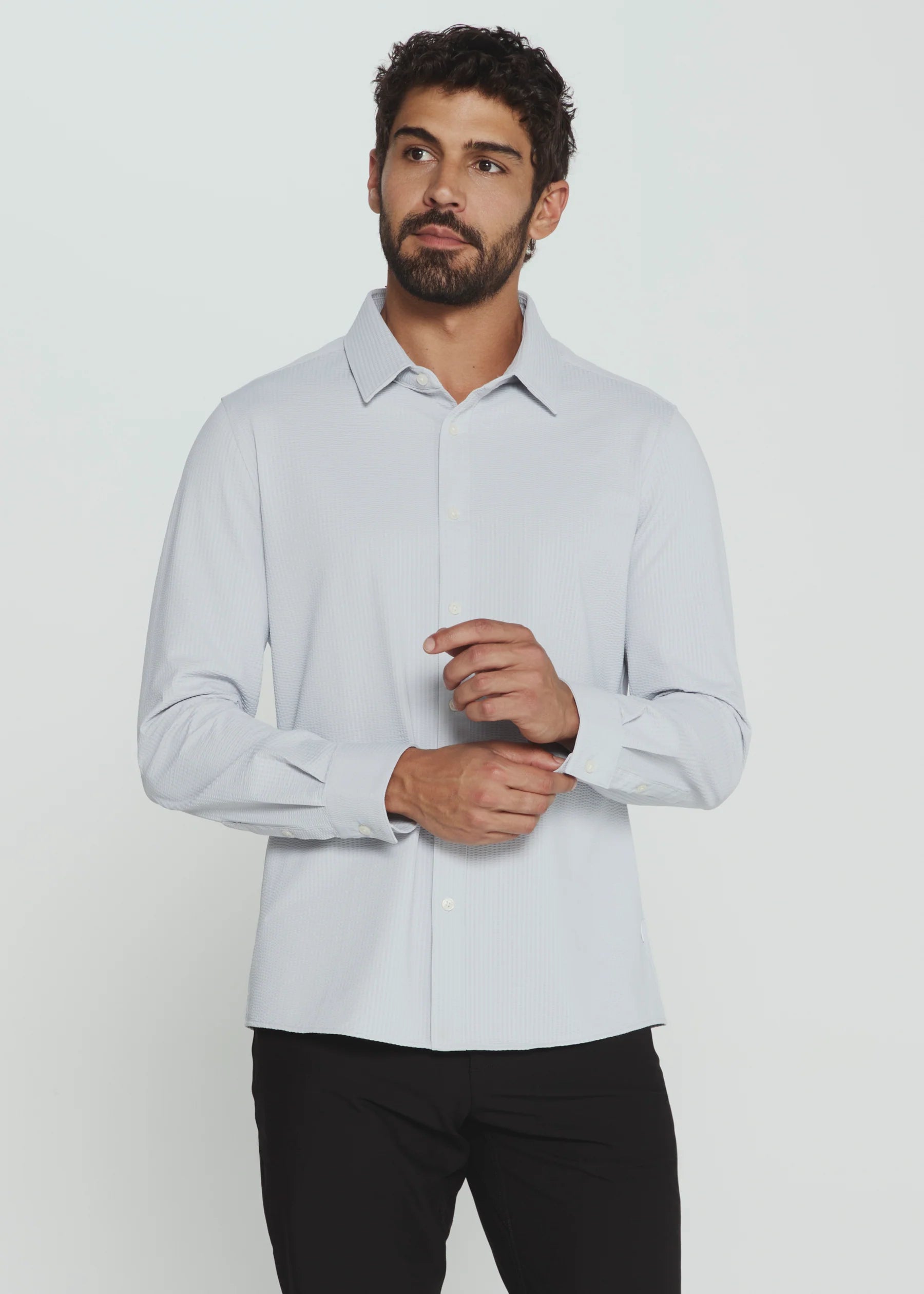 7Diamonds | Ferris Seersucker Stretch Long Sleeve Shirt | Gray