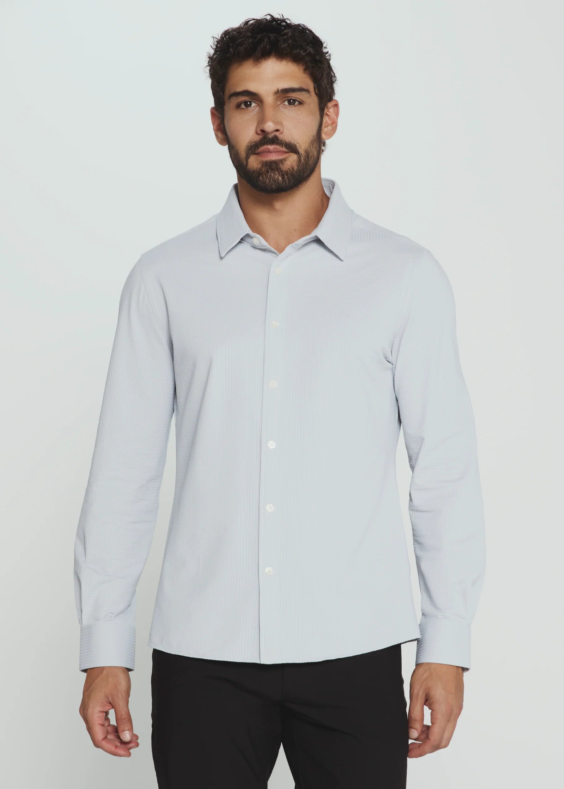 7Diamonds | Ferris Seersucker Stretch Long Sleeve Shirt | Gray