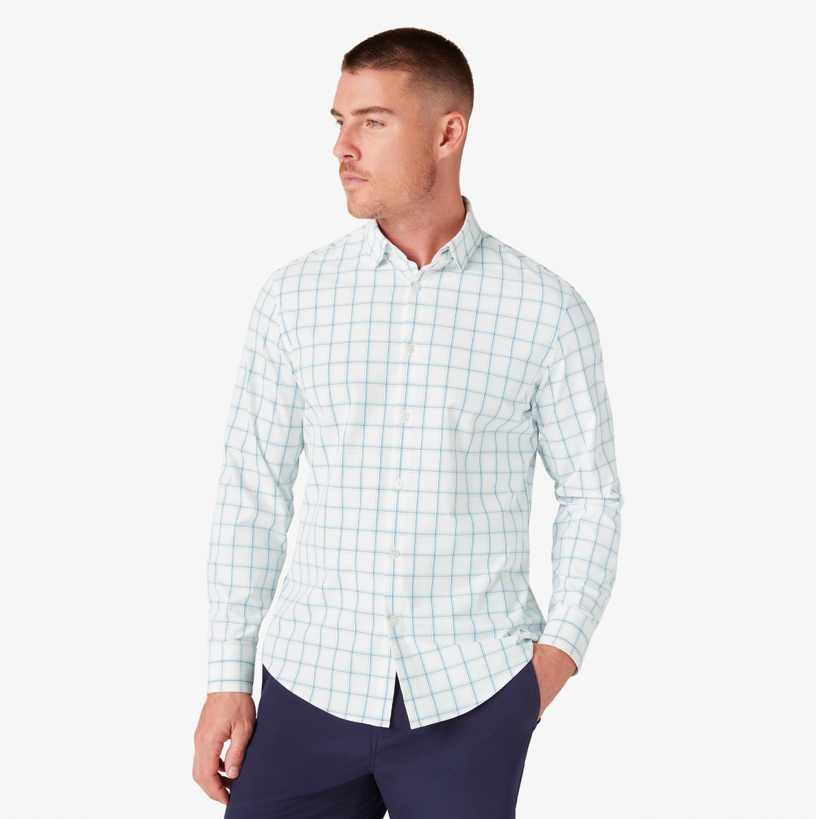 Leeward No Tuck White Presido Plaid LS Dress Shirt