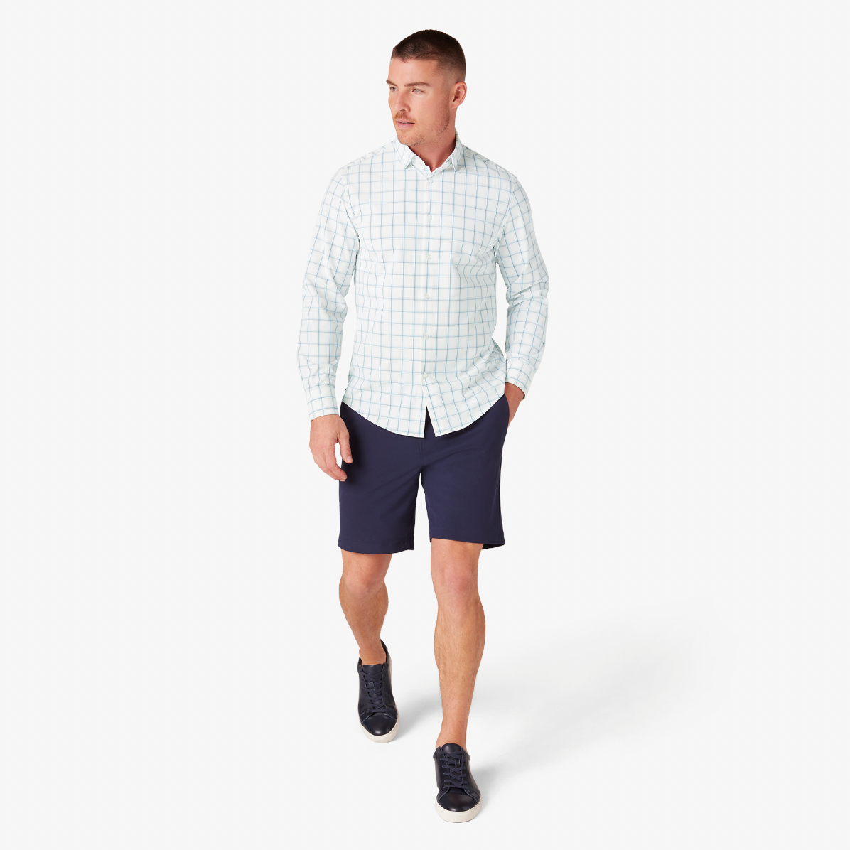 Leeward No Tuck White Presido Plaid LS Dress Shirt