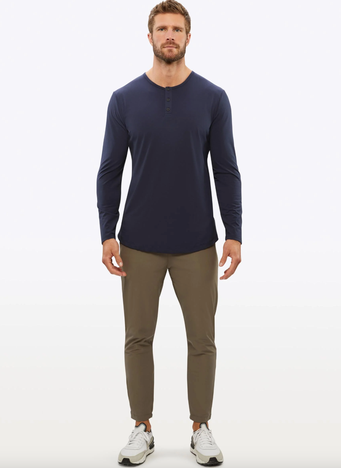 AO Long Sleeve Henley Curve-Hem
