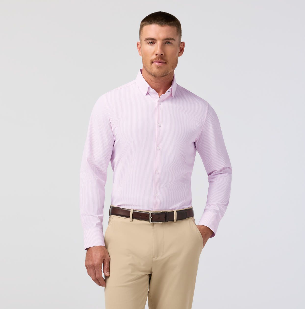 light pink dress shirt Mizzen+Main | Leeward Dress Shirt | Pink Stripe