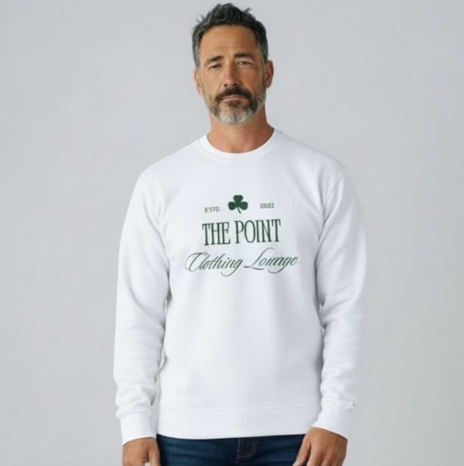 The Point | Midweight Crewneck Sweatshirt | Front Graphic | White