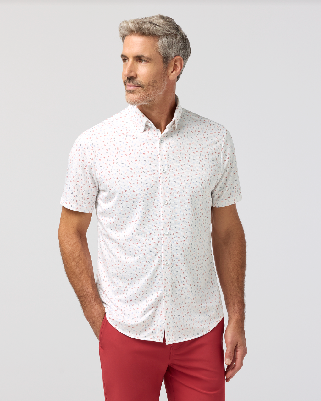 Mizzen+Main | Halyard Short Sleeve Red Scattered Dash | White