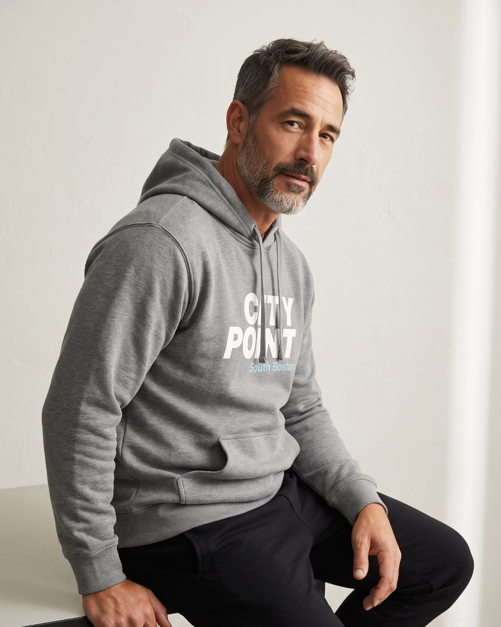 The Point Clothing Lounge City Point Hoodie in Heather Gray, back view