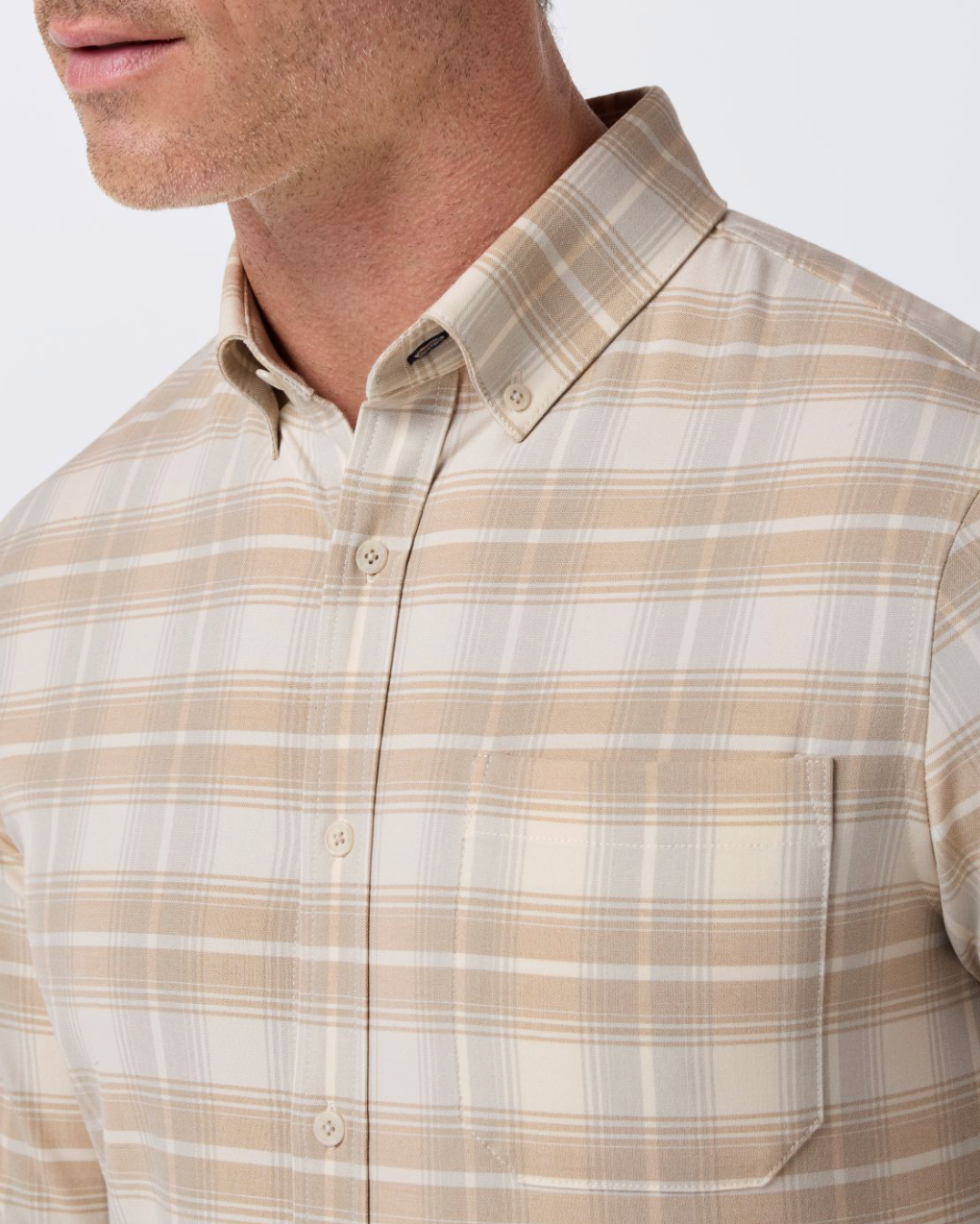 Mizzen+Main | City Flannel | Light Khaki Walter Plaid Beige